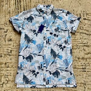 Huk Kona Cover Up Printed Dress NEW Women’s large, Blue White Tropical